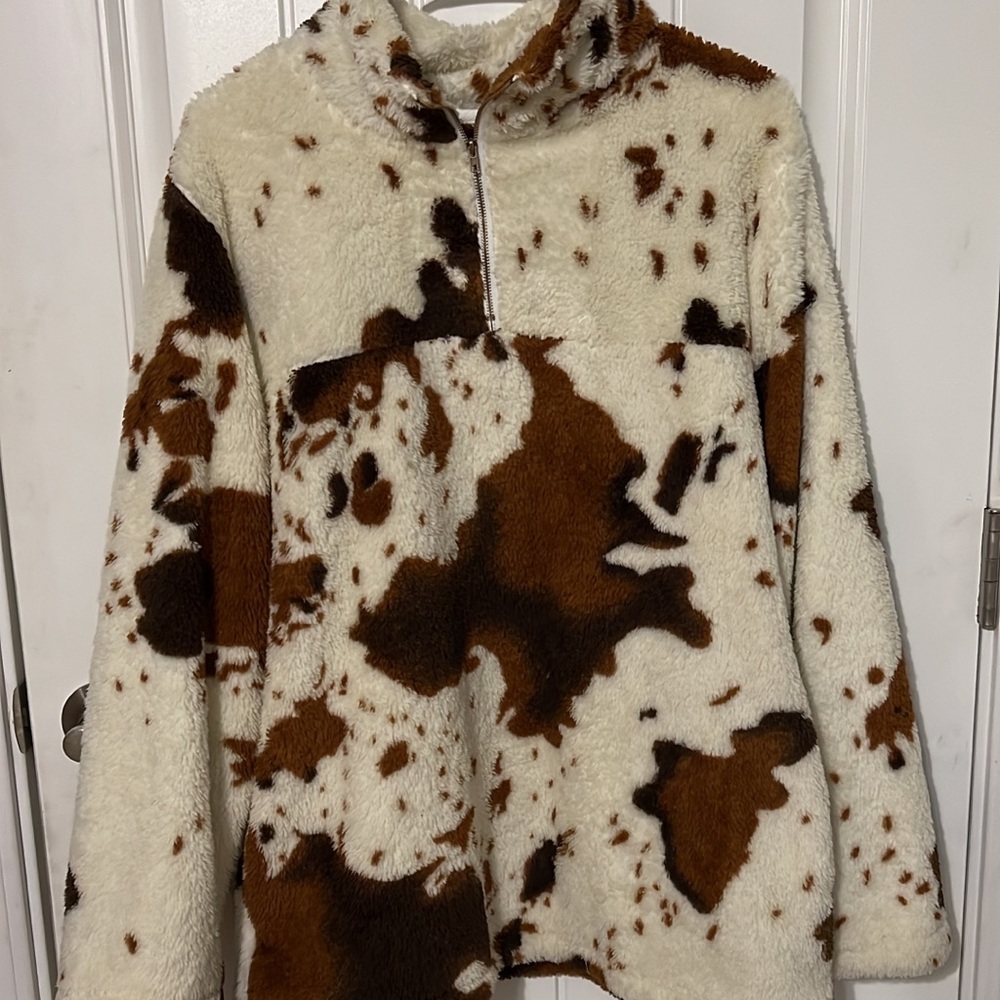 Boutique cow print sherpa